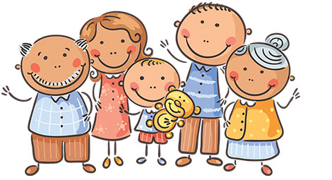 Illustration of a family, covering 3 generations - Grandparents, parents and child